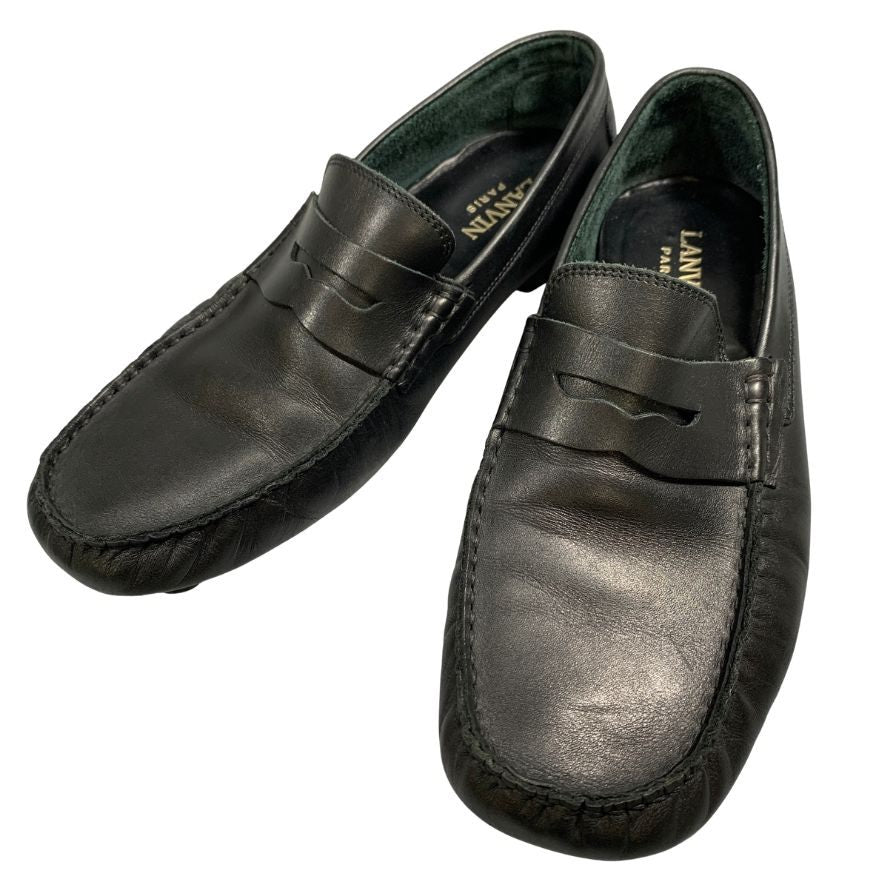 ランバン ドライビングシューズ カーフ コインローファー アンラインド ブラック サイズUK7 LANVIN 約26.0cm【AFC9】