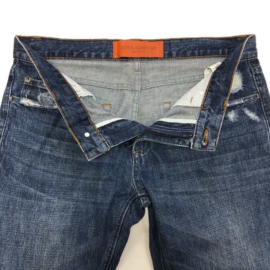 ドルチェ&ガッバーナ デニムパンツ レザーパッチ ダメージ加工 メンズ サイズ34 DOLCE&GABBANA 【AFB20】