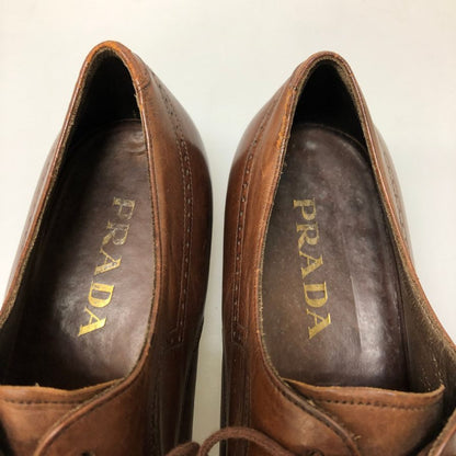 プラダ メダリオン ウイングチップ レザーシューズ ブラウン系 メンズ サイズ6 PRADA 約25.0cm【AFD2】