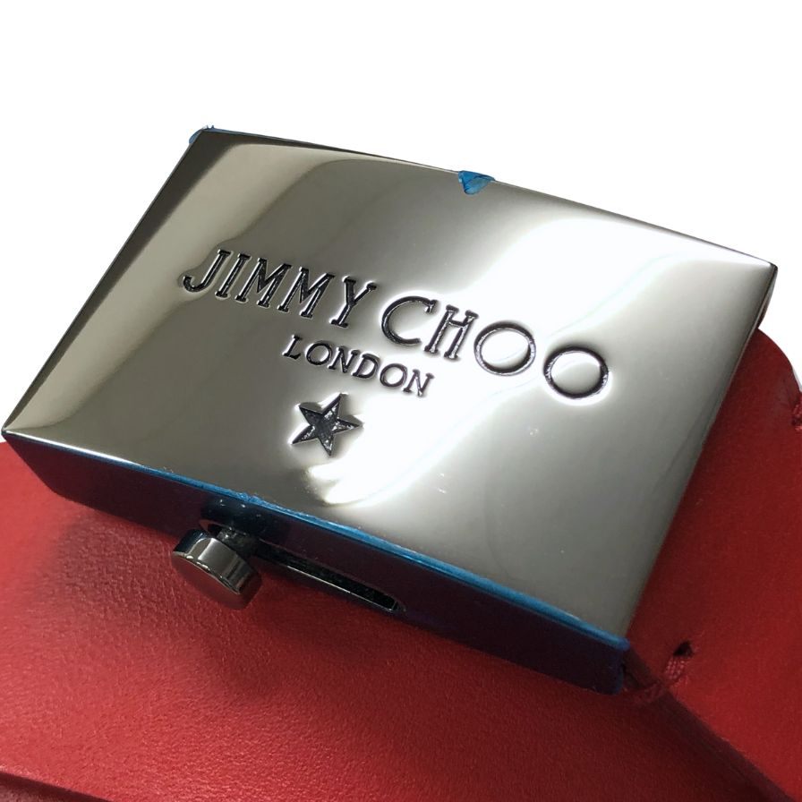 ジミーチュウ レザーベルト レッド シルバー金具 レディース サイズL JIMMY CHOO【AFI22】