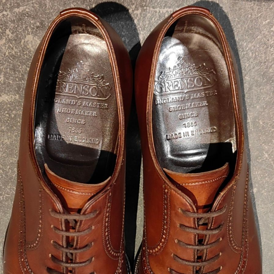 グレンソン レザーシューズ 33108 マスターピース パンチドキャップトゥ 91ラスト カーフ ブラウン サイズUK6.5D メンズ GRENSON ビジネスシューズ 約25.0cm【LA】【中古】