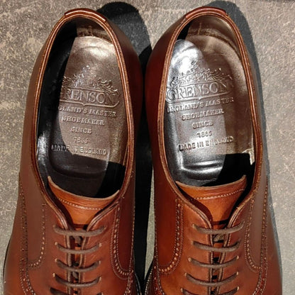 グレンソン レザーシューズ 33108 マスターピース パンチドキャップトゥ 91ラスト カーフ ブラウン サイズUK6.5D メンズ GRENSON ビジネスシューズ 約25.0cm【LA】【中古】