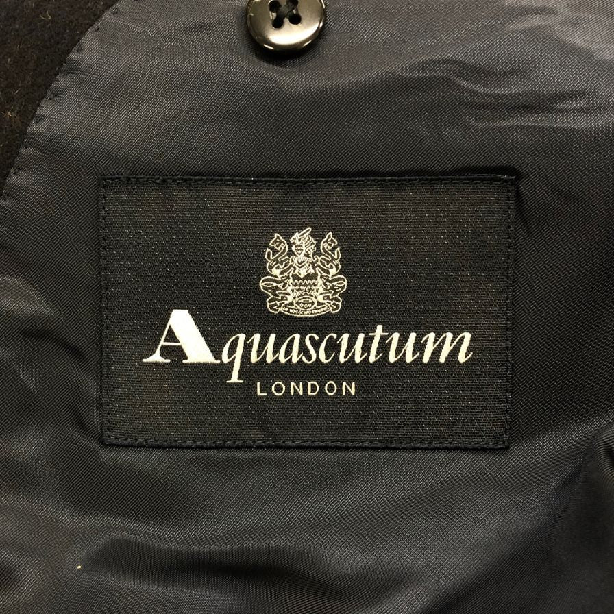 美品◆アクアスキュータム テーラードジャケット カシミア 100% チェック ネイビー メンズ サイズ96 AB5 Aquascutum 【AFB2】