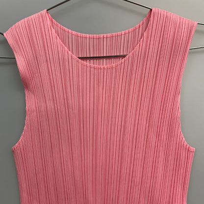 美品◆プリーツプリーズ イッセイミヤケ ノースリーブ PP41JK002 ピンク フリーサイズ  PLEATS PLEASE 【AFB15】