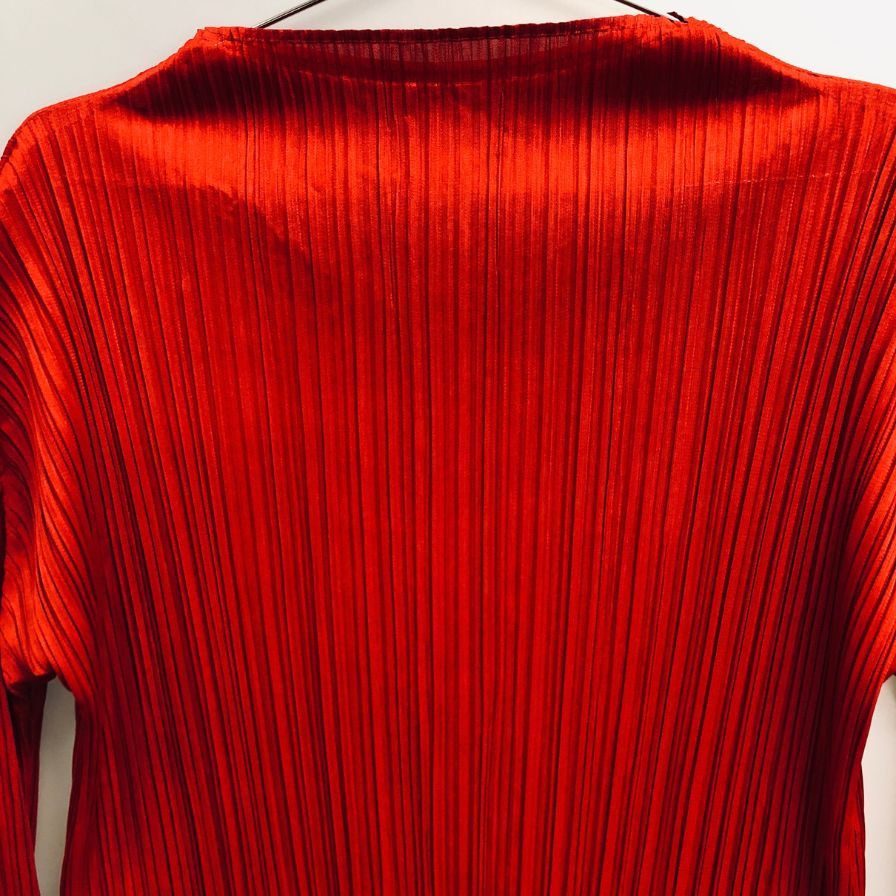 美品◆プリーツプリーズ イッセイミヤケ ロング 長袖 ワンピース PP53JH514 レッド サイズ3 レディース PLEATS PLEASE 【AFB3】