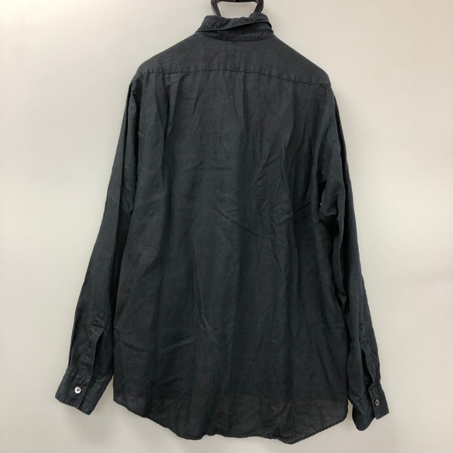 美品◆シンヤ 長袖シャツ 日本製 麻100% メンズ サイズ3 ブラック SHINYA 【AFB20】