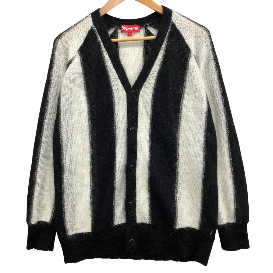 美品◆シュプリーム ストライプド モヘア カーディガン 2013AW ユニセックス サイズS ブラック×ホワイト Supreme 【AFB35】