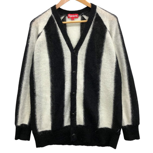 美品◆シュプリーム ストライプド モヘア カーディガン 2013AW ユニセックス サイズS ブラック×ホワイト Supreme 【AFB35】
