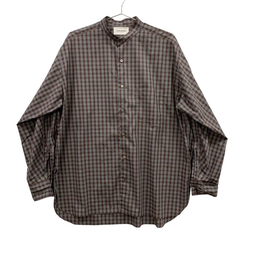 美品◆マーカウェア コンフォート フィット バンドカラーシャツ ブラウンチェック サイズ2 メンズ MARKAWARE COMFORT FIT BAND COLLAR SHIRT CHECK 【AFB12】