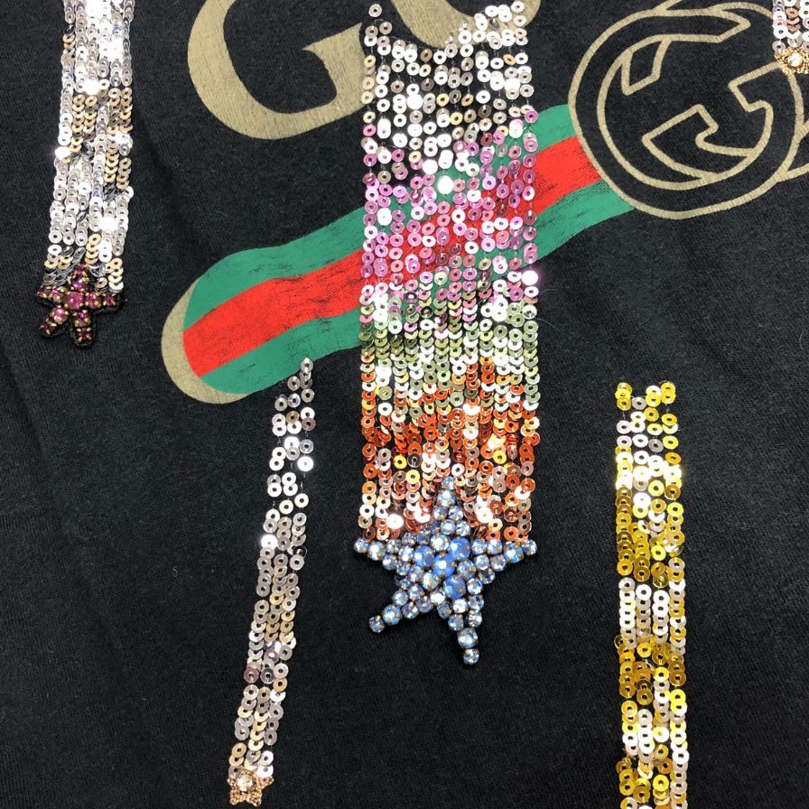 中古◆グッチ 半袖Tシャツ スパンコール ブラック レディース サイズM 492347 GUCCI 【AFB3】