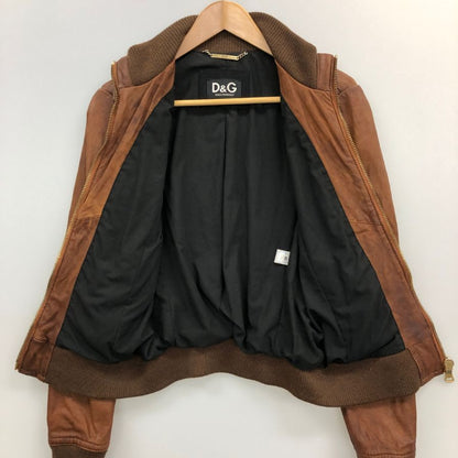 中古■ドルチェ&ガッバーナ レザー リブ ブルゾン ボンバージャケット トルコ製 レディース サイズ40 ブラウン DOLCE&GABBANA 【AFA21】