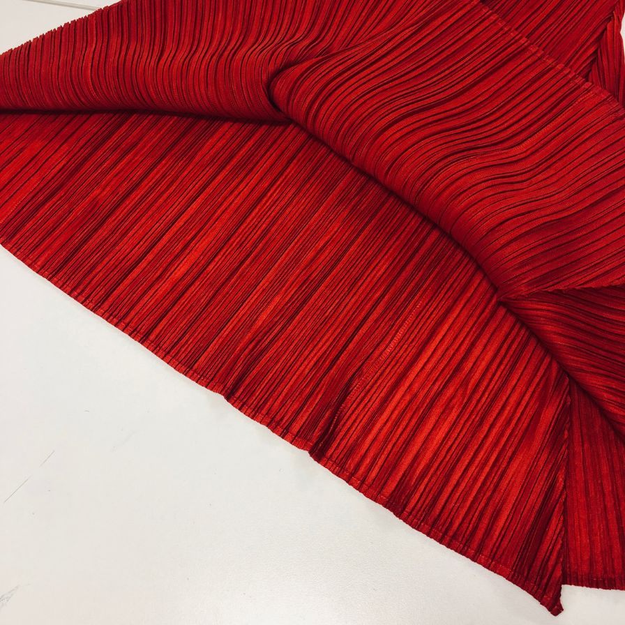 美品◆プリーツプリーズ イッセイミヤケ ロング 長袖 ワンピース PP53JH514 レッド サイズ3 レディース PLEATS PLEASE 【AFB3】
