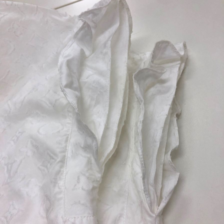 極美品◆ルイヴィトン 19AW モノグラムフリル ノースリーブシャツ ホワイト サイズ34 RW192W LOUIS VUITTON 【AFB36】