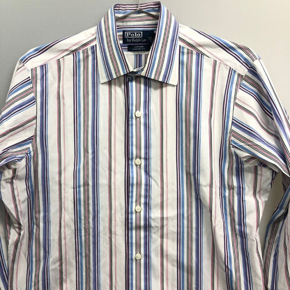 中古◆ポロ ラルフローレン ボタンダウンシャツ 90S クラシックフィット ストライプ マルチカラー メンズ サイズM Polo Ralph Lauren 【AFB5】