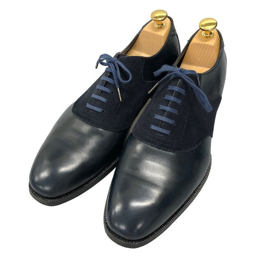 エンツォ ボナフェ プレーントゥ スエード レザーコンビ メンズ サイズ8 ネイビー Enzo Bonafe 約26.0cm【AFC3】