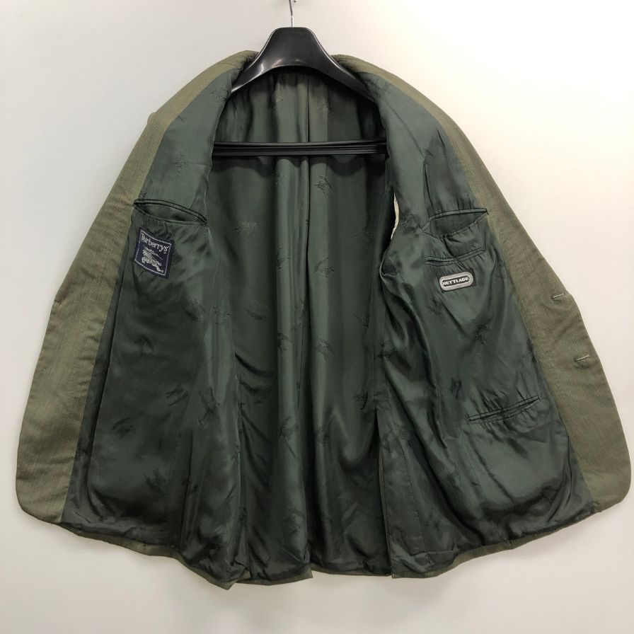 美品◆バーバリー テーラードジャケット 90年代 旧タグ チェック グリーン メンズ サイズ50 Burberry vintage 【AFF22】