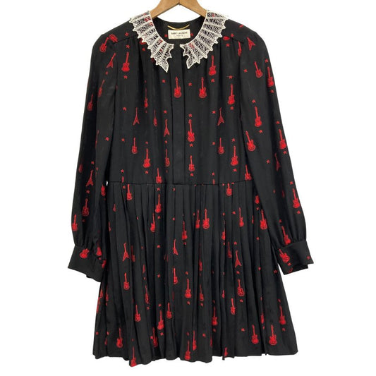 極美品◆サンローラン パリ ワンピース ギター刺繍 レディース サイズ38 Saint Laurent Paris 【AFB36】