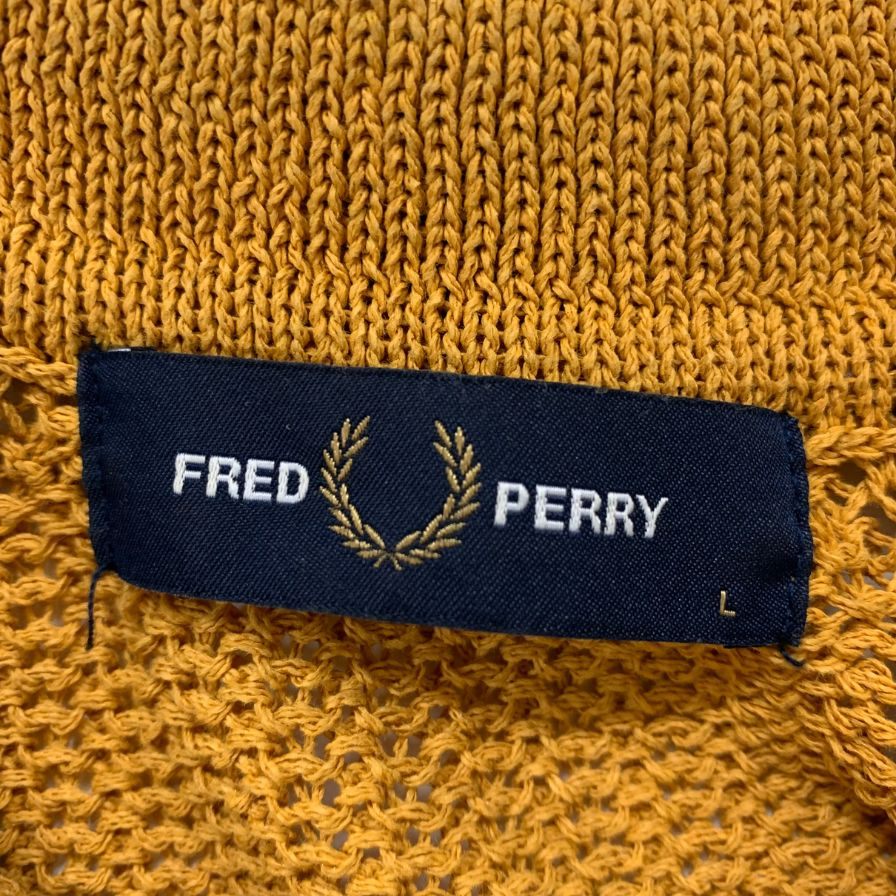 美品◆フレッドペリー ポロシャツ メッシュ サマーニット メンズ サイズL マスタード FRED PERRY 【AFB35】