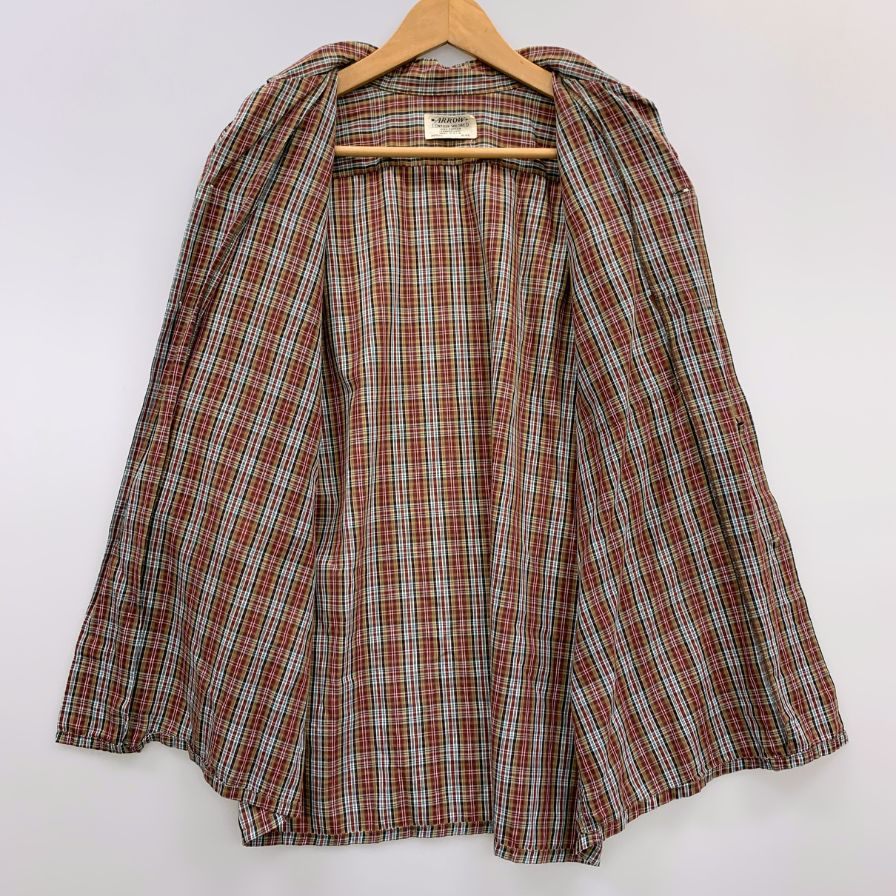 中古◆アロー 開襟シャツ 半袖 チェック コットン USA製 メンズ サイズ15-15 1/2 ARROW 【AFB27】