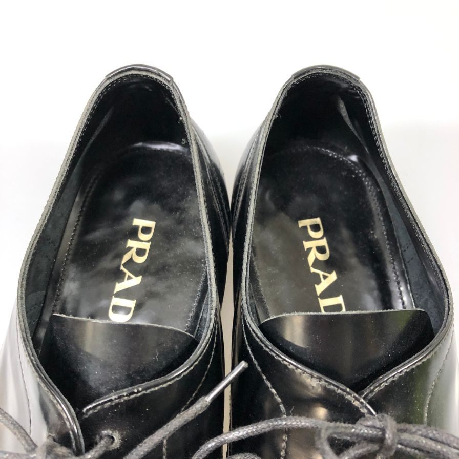 プラダ レザーシューズ ウイングチップ ガラスレザー 2EA 051 メンズ ブラック サイズ8 PRADA 約26.5cm【AFC50】