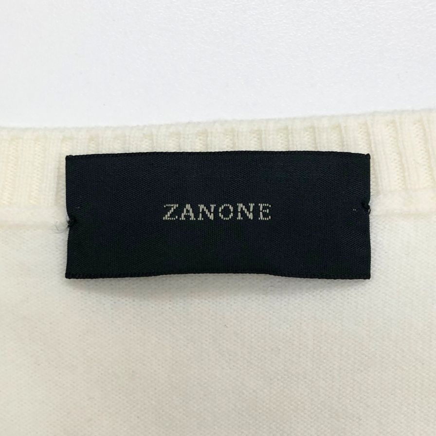 美品◆ザノーネ  クルーネック ニット ウール アイボリー サイズ46 メンズ ZANONE 【AFB7】