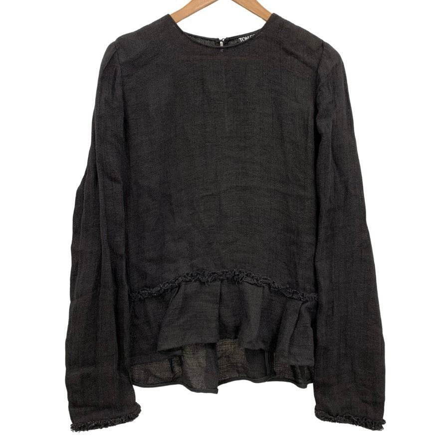 極美品◆トムフォード 長袖 トップス リネン100% レディース サイズ44 ブラック TOM FORD 【AFB1】