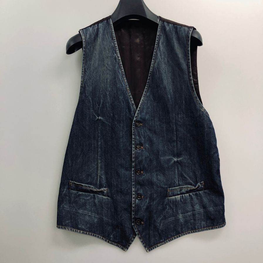 美品◆ドルチェ&ガッバーナ ベスト ジレ デニム ヴィンテージ加工 サイズ50 ブルー系 メンズ DOLCE&GABBANA 【AFB19】