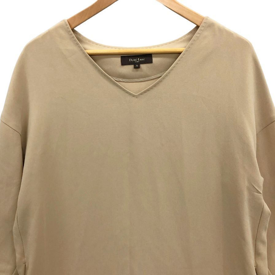 極美品◆デミルクス ビームス ワンピース アセテート 七分丈 Vネック ベージュ レディース サイズ36 Demi-Luxe Beams 【AFB18】