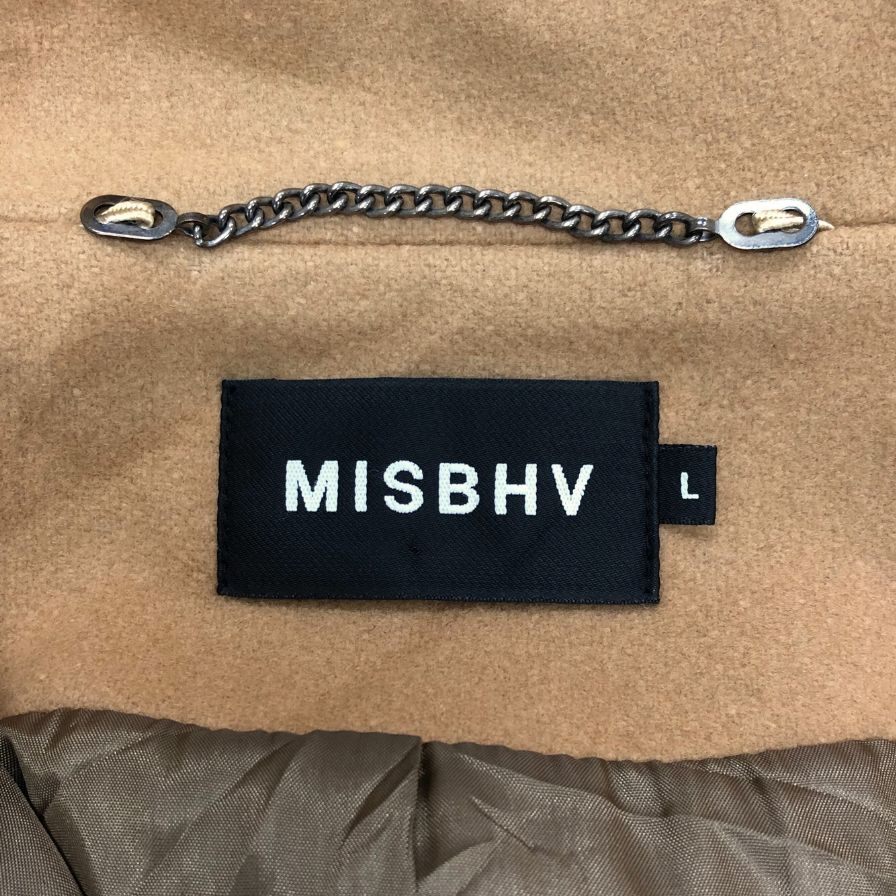 美品◆ミスベイブ チェスターコート ロング丈 ウール パッチ デザイン ワッペン キャメル メンズ サイズL MISBHV 【AFA24】