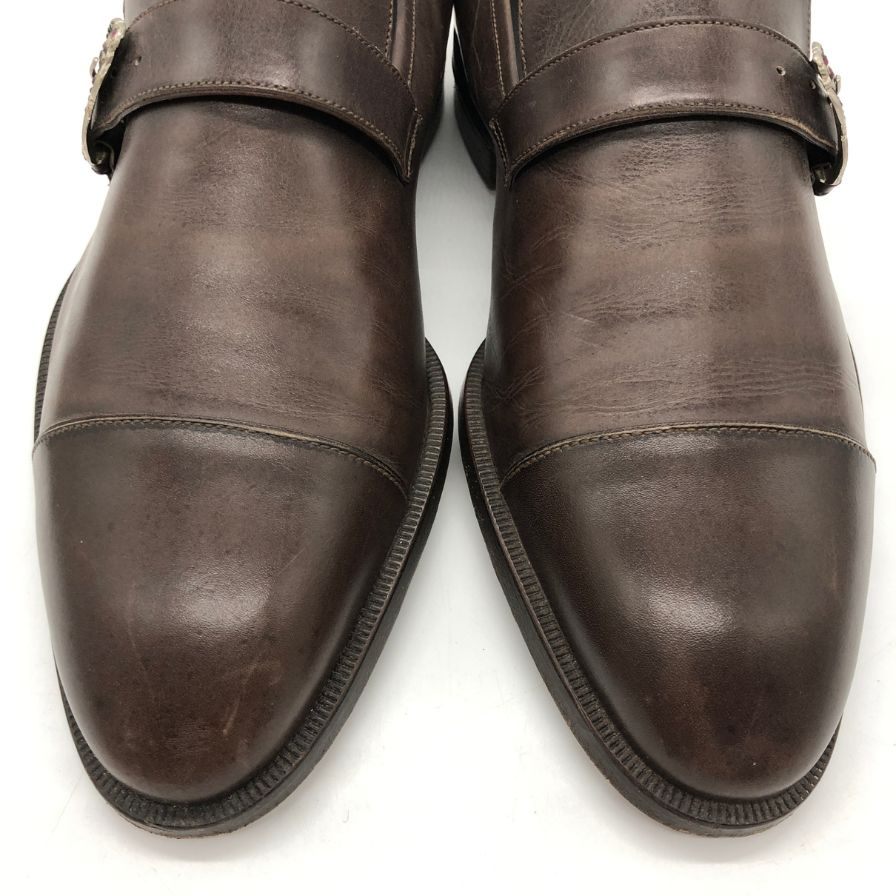 ジャンニ ヴェルサーチ クチュール レザーシューズ シングルモンク ベルト ストラップ ブラウン サイズ5.5 GIANNI VERSACE 約24.5cm【PTM3】