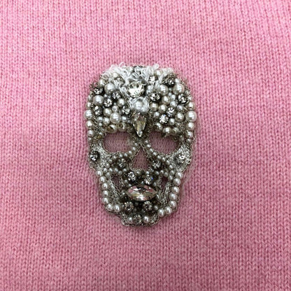 極美品◆フィリッププレイン ニット セーター スカルビジュー カシミア100% レディース サイズL ピンク Philipp Plein 【AFB7】