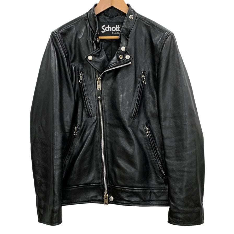 極美品◆ショット ライダースジャケット 3101048 ダブルブレスト シープスキン メンズ ブラック サイズM Schott 【AFG1】