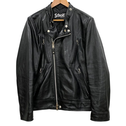 極美品◆ショット ライダースジャケット 3101048 ダブルブレスト シープスキン メンズ ブラック サイズM Schott 【AFG1】