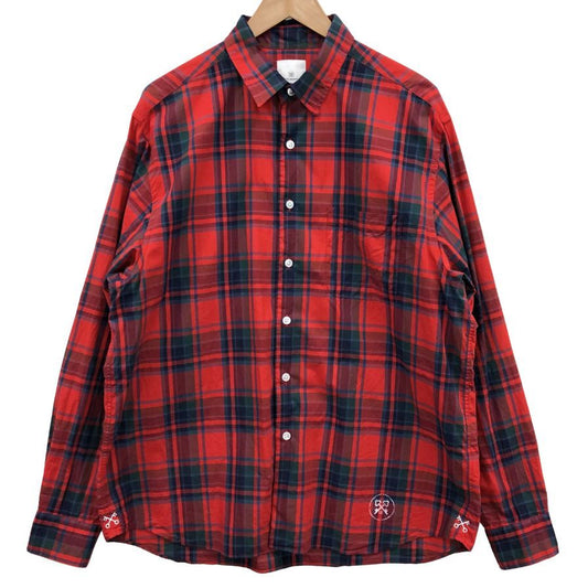 美品◆ユニフォームエクペリメント チェック 長袖シャツ 23SS UE-230019 メンズ サイズ3 レッド  Uniform Experiment 【AFB39】