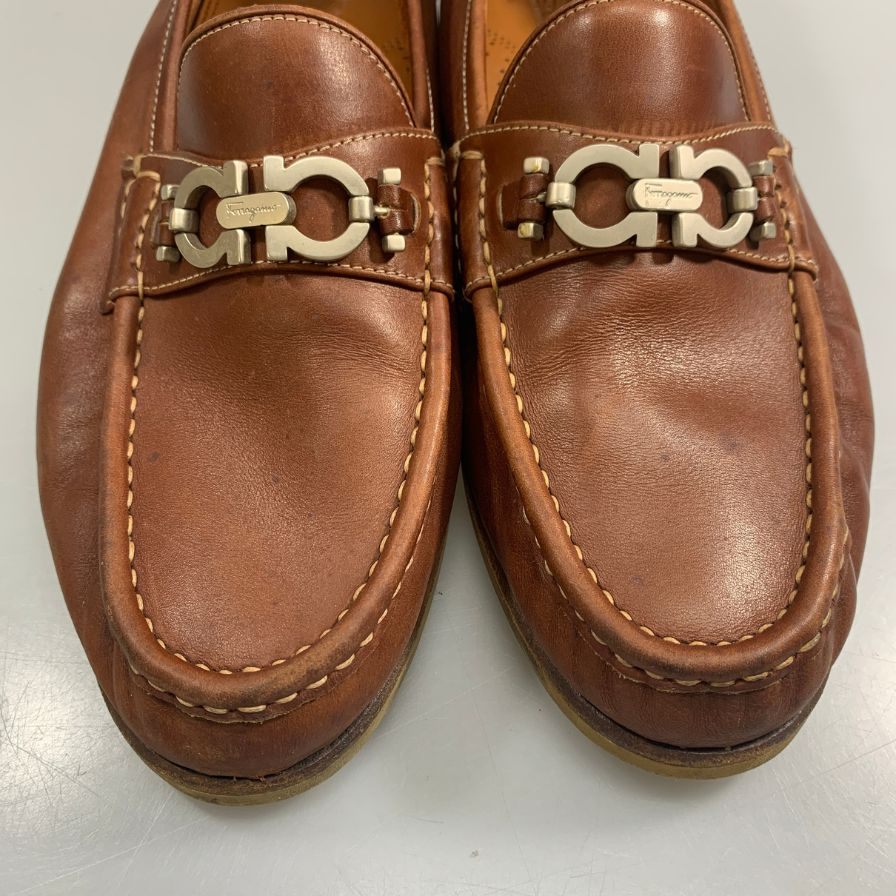 サルバトーレ フェラガモ ローファー ビットローファー ガンチーニ ブラウン メンズ サイズ7.5 Salvatore Ferragamo 約25.5cm【AFC6】
