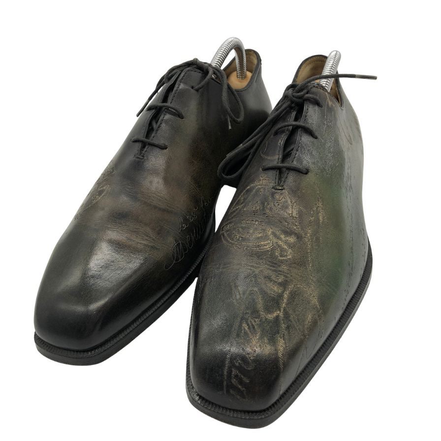 ベルルッティ レザーシューズ ホールカット カリグラフィ パティーヌ メンズ グリーン系 サイズUK6 Berluti 約25.0cm【PTM3】