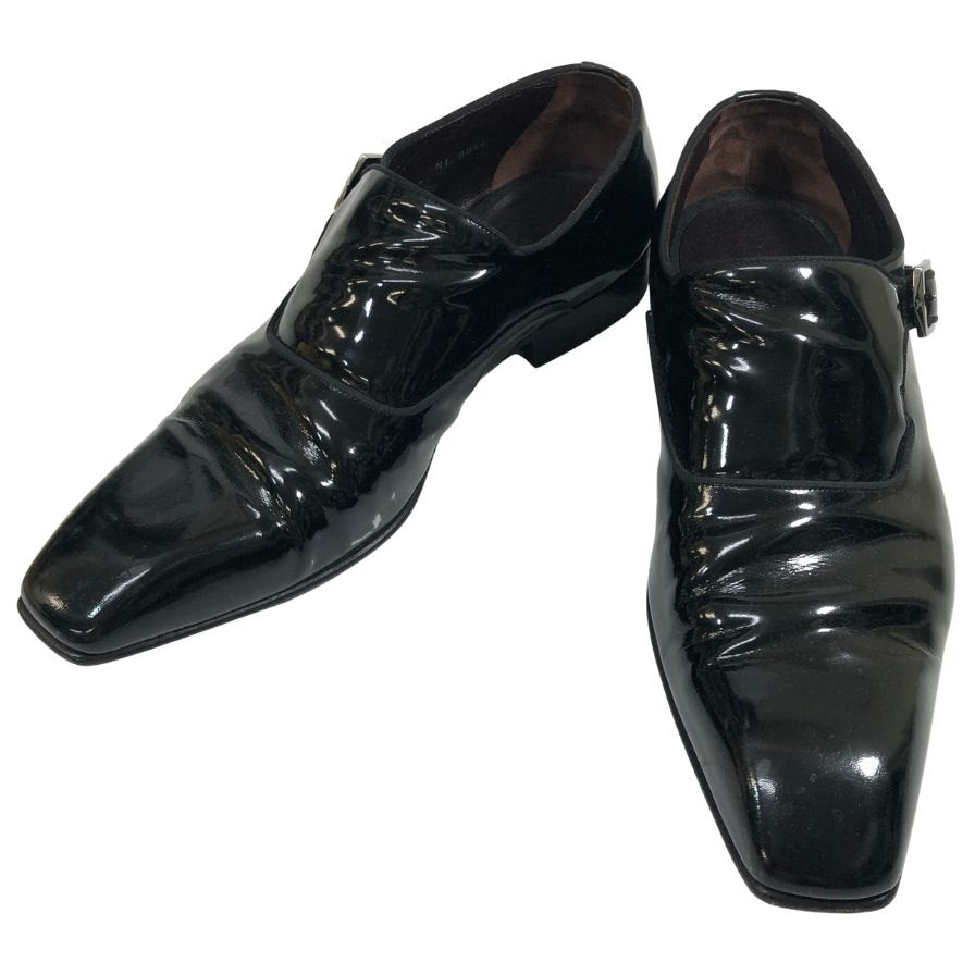 ルイヴィトン レザーシューズ シングルモンク ガラスレザー 0054 チゼルトゥ ブラック メンズ サイズUK6.5 LOUIS VUITTON 約25.5cm【AFC33】