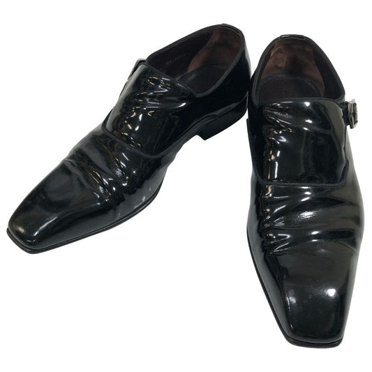 ルイヴィトン レザーシューズ シングルモンク ガラスレザー 0054 チゼルトゥ ブラック メンズ サイズUK6.5 LOUIS VUITTON 約25.5cm【AFC33】