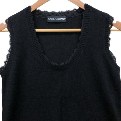 極美品◆ドルチェ&ガッバーナ ベスト レースあしらい カシミア レディース サイズS ブラック DOLCE&GABBANA 【AFB28】