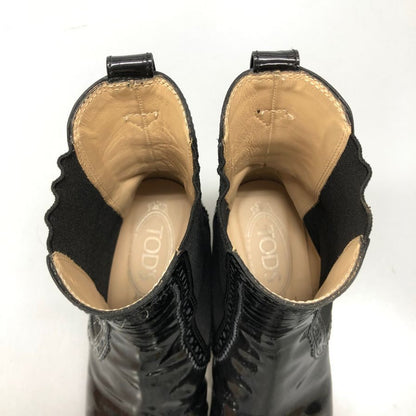 トッズ サイドゴアブーツ メダリオン ガラスレザー レディース ブラック サイズ37.5 TOD'S 約24.0cm【AFD14】