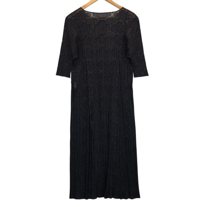 極美品◆プリーツプリーズ 半袖ワンピース クローバー柄 バックスリット ブラウン サイズ3 レディース PP81-JH626 PLEATS PLEASE ISSEY MIYAKE 【AFB36】