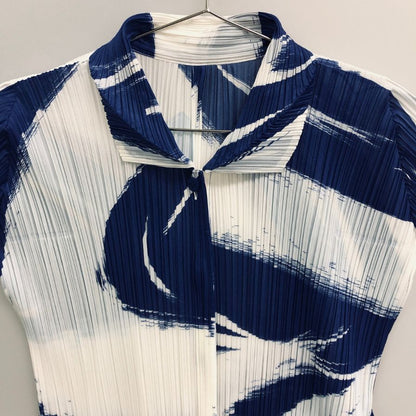 美品◆プリーツプリーズ イッセイミヤケ プリーツプリーズ   ワンピース PP21-JJ712 総柄ブルー サイズ4 PLEATS PLEASE 【AFB4】