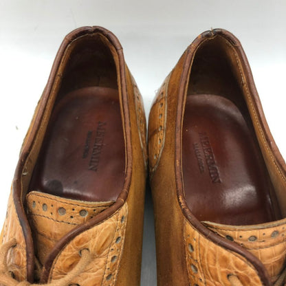 メルミン レザーシューズ パンチドキャップトゥ クロコ×スエード コンビ メンズ ブラウン サイズUK6.5 MEERMIN 約25.5cm【PTM4】