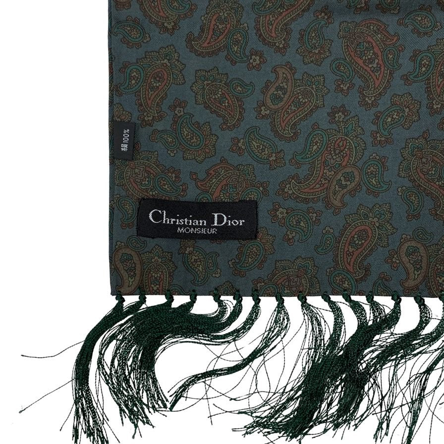クリスチャンディオール ムッシュ スカーフ ペイズリー 総柄 グリーン系 Christian Dior MONSIEUR【AFI10】