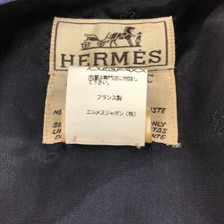 美品◆エルメス ジレ ヴィンテージ L'OR DES CHEFS ネイビー系 シルク×ピッグスキン サイズ48 メンズ HERMES 【AFB20】