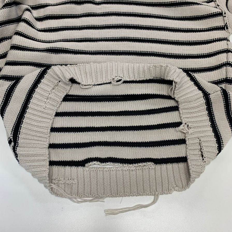 極美品◆エムエムシックス メゾン マルジェラ 23SS クルーネックニット ダメージ加工 ボーダー ホワイト レディース サイズXL S52GP0141 MM6 Maison Margiela 【AFA6】