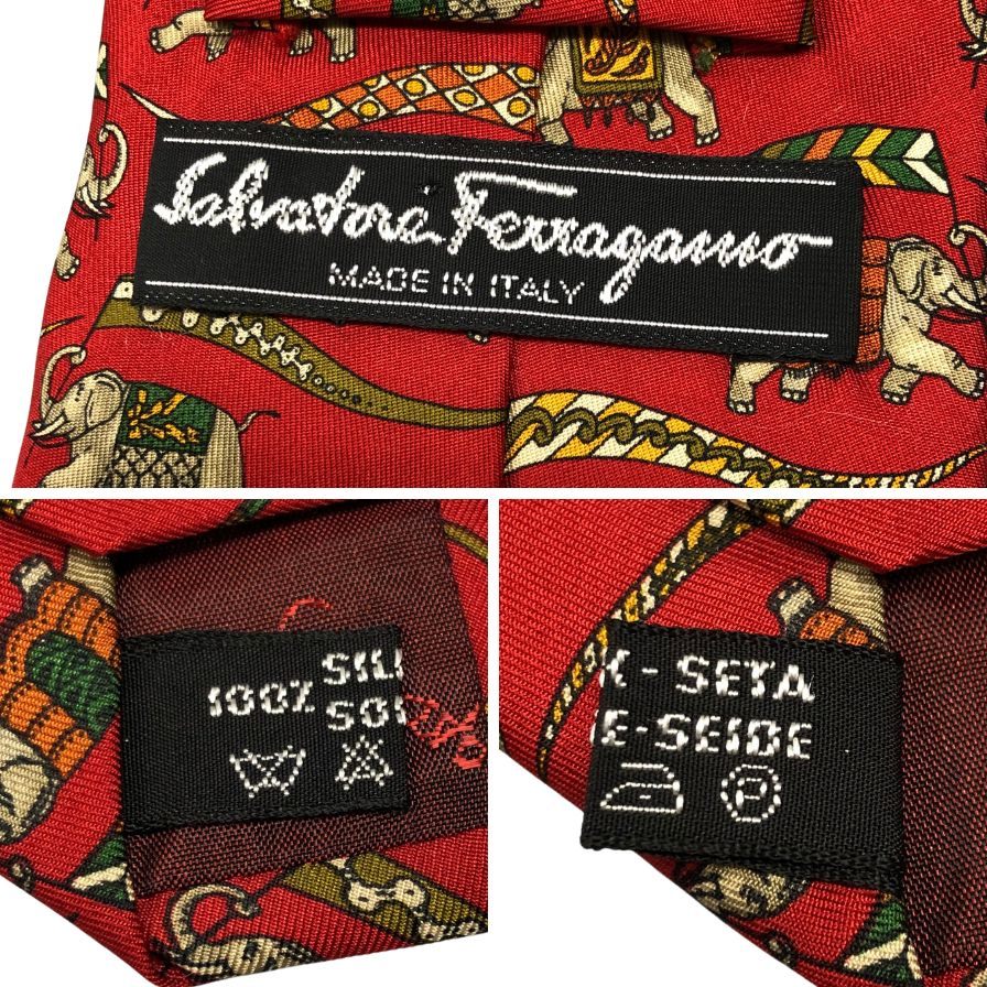 サルヴァトーフェラガモ ネクタイ シルク サーカス柄 メンズ レッド系 Salvatore Ferragamo 2本セット【AFI18】