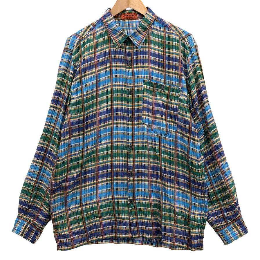 美品◆ミッソーニ チェックシャツ コットン イタリア製 ブルー メンズ サイズ 48 MISSONI 【AFB18】