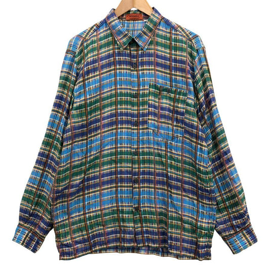 美品◆ミッソーニ チェックシャツ コットン イタリア製 ブルー メンズ サイズ 48 MISSONI 【AFB18】