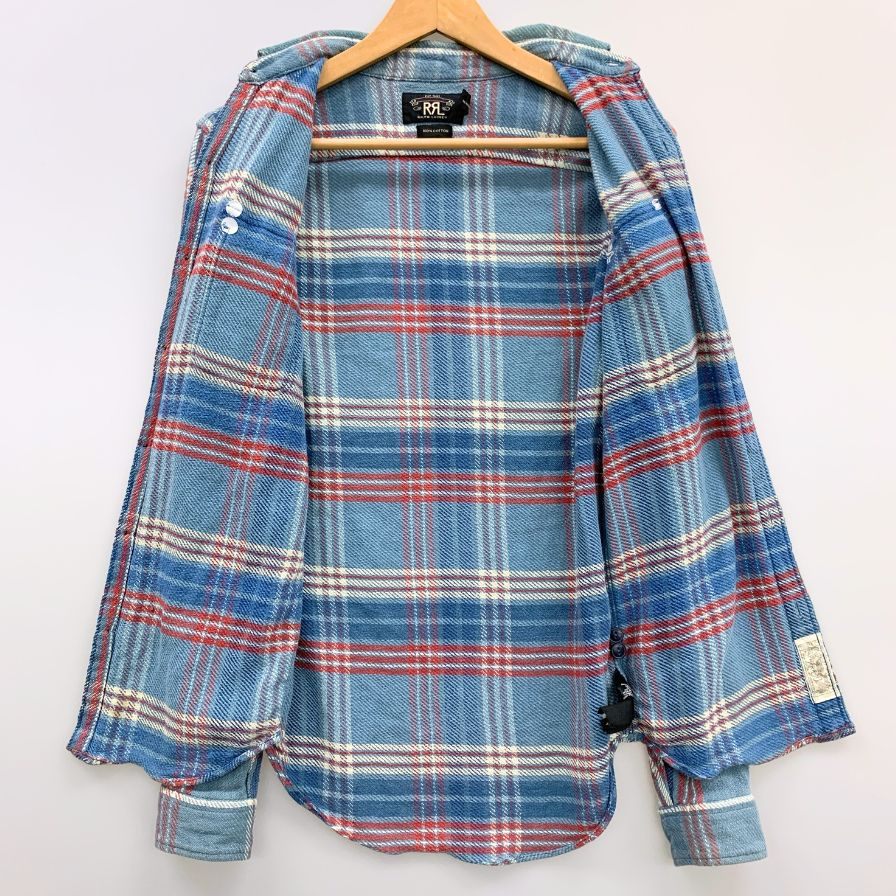 中古◆ダブルアールエル ラルフローレン 長袖シャツ チェック ブルー系 メンズ サイズXS RRL RALPH LAUREN 【AFB27】